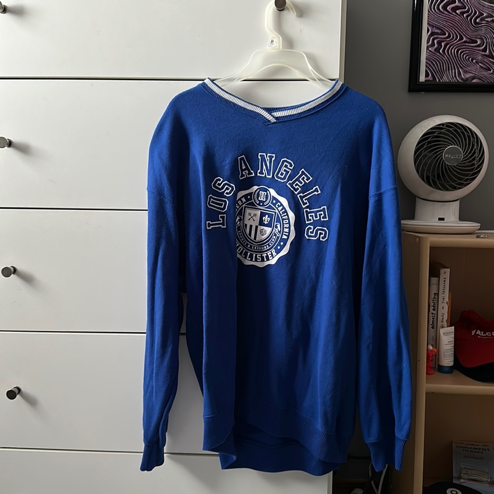 large, blue hollister crewneck
